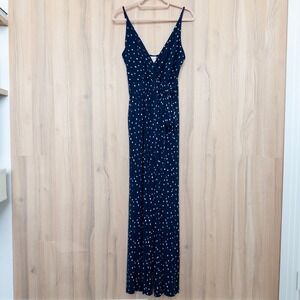 Kaileigh Womens Rochelle Jumpsuit Size M Navy Polka Dot Sleeveless Lightweight